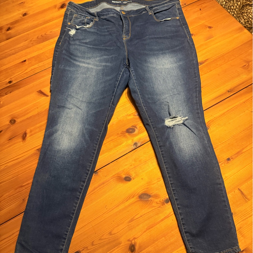 Old Navy Rockstar Dark Blue Distressed Skinny Jeans